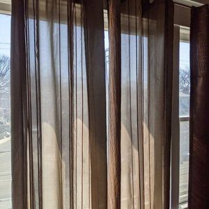 Sheer Brown/Green Curtains with Textured Orange
